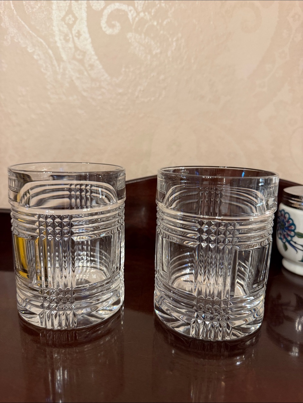 Set of 2 Ralph Lauren Crystal Glen Plaid Old Fashioned glass Tumblers stamped